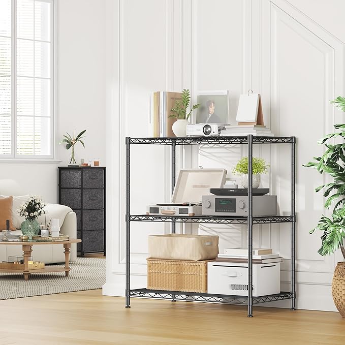 Storage Shelves Adjustable Wire Shelving Metal Wire Rack Shelving Unit Storage Shelf for Kitchen Laundry Room Pantry Closet Bathroom 24" W x 30" H x 14" D Black