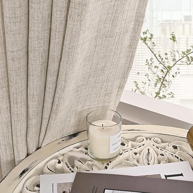 YoungsTex Linen Semi Sheer Curtains 63 Inch Length 2 Panels for Window, Light Filtering Drapes Rod Pocket for Living Room Bedroom Office Farmhouse Burlap Textured Lightweight Back Tab, 42 X 63 Inch