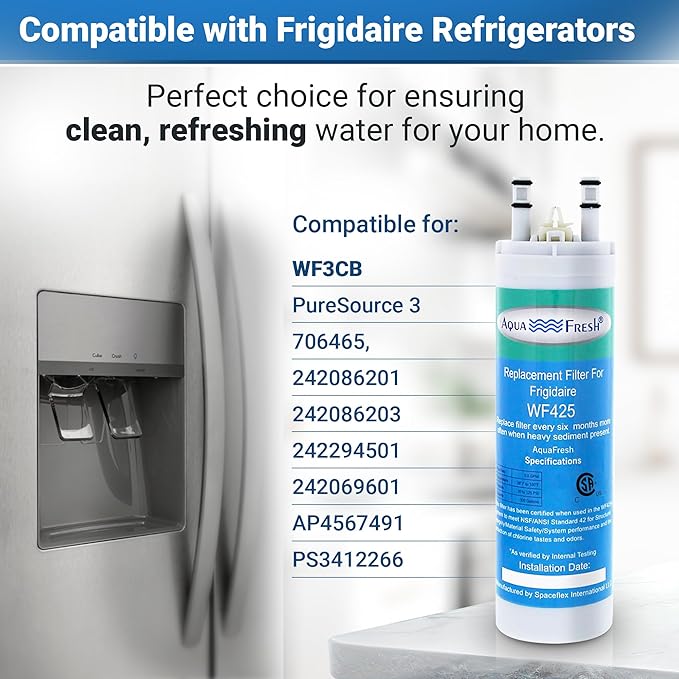 Aqua Fresh Replacement for WF3CB, PureSource 3, 706465, 242086201, 242086203, 242294501, 242069601, AP4567491, PS3412266, WF425 Refrigerator Water Filter