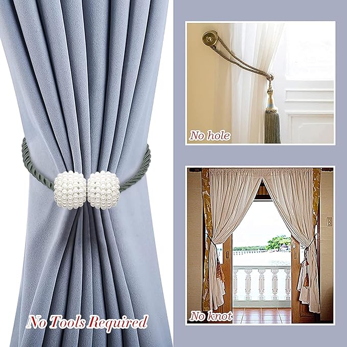 Hion Magnetic Curtain Tiebacks Gray Blue 2pcs, Curtain Tiebacks Buckles Holdbacks Holders Hooks Clip for Home Bedroom Office Decorative Curtain
