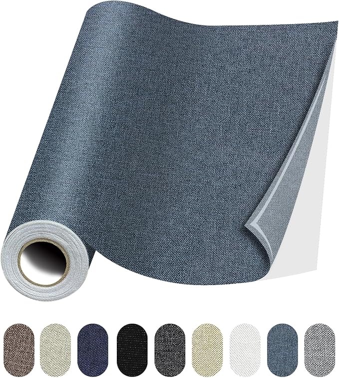 Fabric Repair Patches, 17X79 Inch Linen Repair Tape Self-Adhesive Fabric Patches Durable, DIY Large Linen Tape for Sofa, Couches, Furniture, Chair, Clothing （17X79 Inch, Blue Grey）