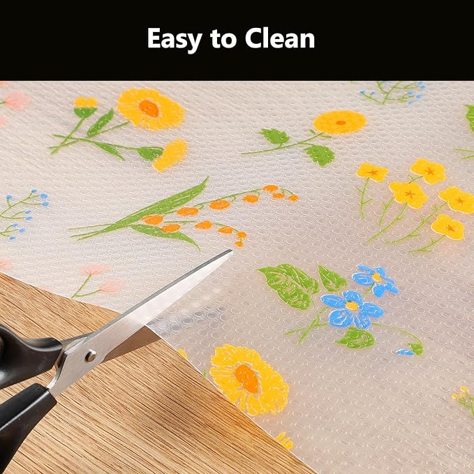 INNOLITES Non-Slip Shelf Liner – Cabinet & Drawer Liner Non-Adhesive – Waterproof Oil-Proof – Durable EVA with Floral for Kitchen Cabinets Refrigerator – BPA-Free, Easy to Cut 23.6" x 118"