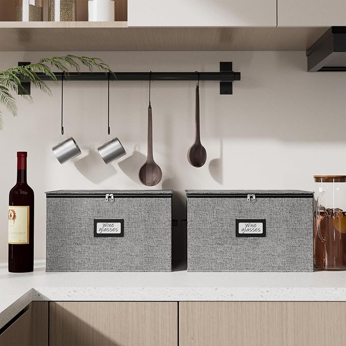 homyfort China Storage Containers (2 Pack Stemware Storage Box, Grey)