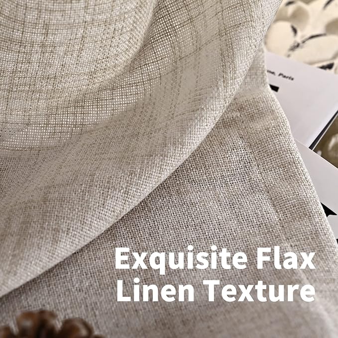 YoungsTex Natural Linen Curtains 90 Inches Long for Living Room Back Tab Textured Light Filtering Window Drapes with Ring Clips for Bedroom Dining Room, 52 X 90 Inch, 2 Panels