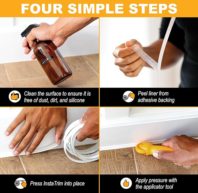 InstaTrim The Original Flexible Trim - 2-Pack of 10ft Grey 1/2" Wide Caulk Tape - Adhesive Trim with Many Uses Including Caulking for Bathtubs, Sinks, Counters, Tile, Floors - Made in USA
