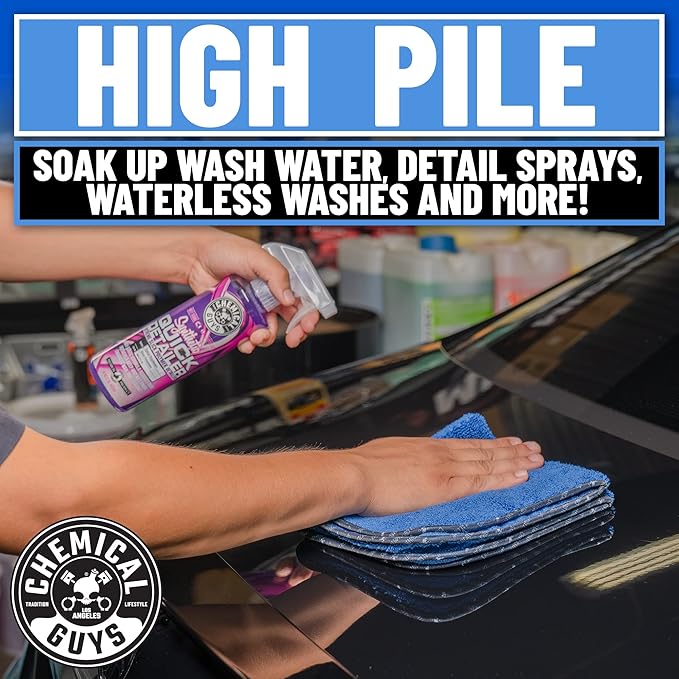 Chemical Guys MIC110024 Professional Grade Premium Microfiber Towels, Blue (16 Inch x 16 Inch) (Pack of 24) - Safe for Car Wash, Home Cleaning & Pet Drying Cloths