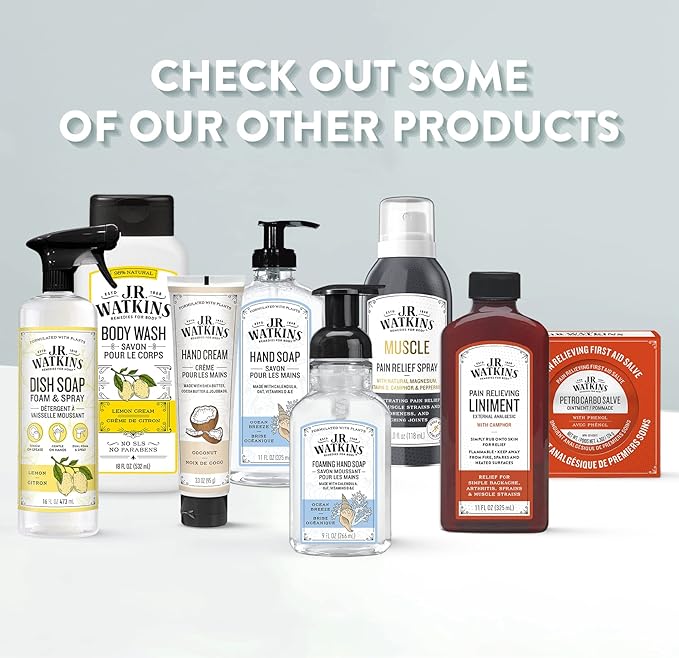 J.R. Watkins Gel Hand Soap Refill Pouch, Scented Liquid Hand Wash for Bathroom or Kitchen, USA Made and Cruelty Free, 34 fl oz, Ocean Breeze, 6 Pack