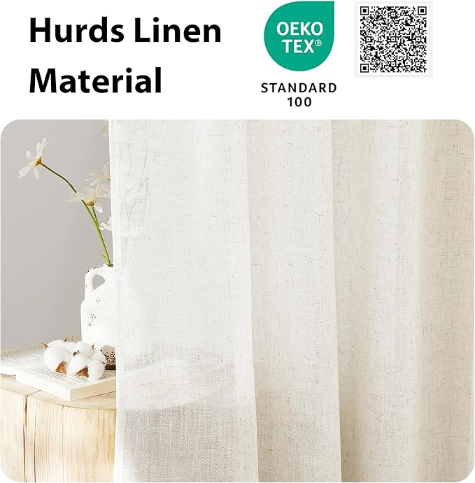 NICETOWN Flax Linen Burlap Door Curtains for Windows, Sheer French Door Cover 72 inch Length for Kitchen, Farmhouse Inusalted Curtain for Doorway/Sliding, 1 PC, 30 x 72 Inches