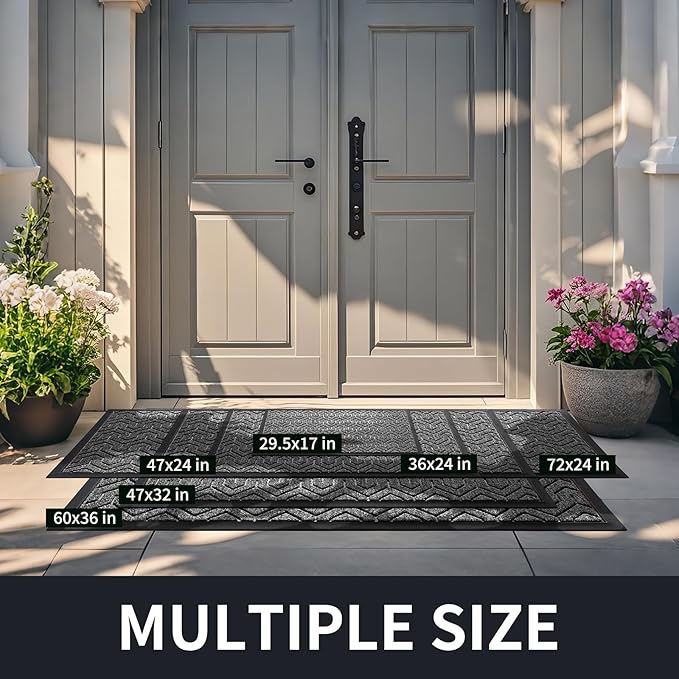 Yimobra Front Door Mat Outside Entrance 29.5x17, Waterproof Heavy Duty Outdoor Mats for Front Door, Non Slip Rubber Entry Mat for Garage Patio, Black Grey