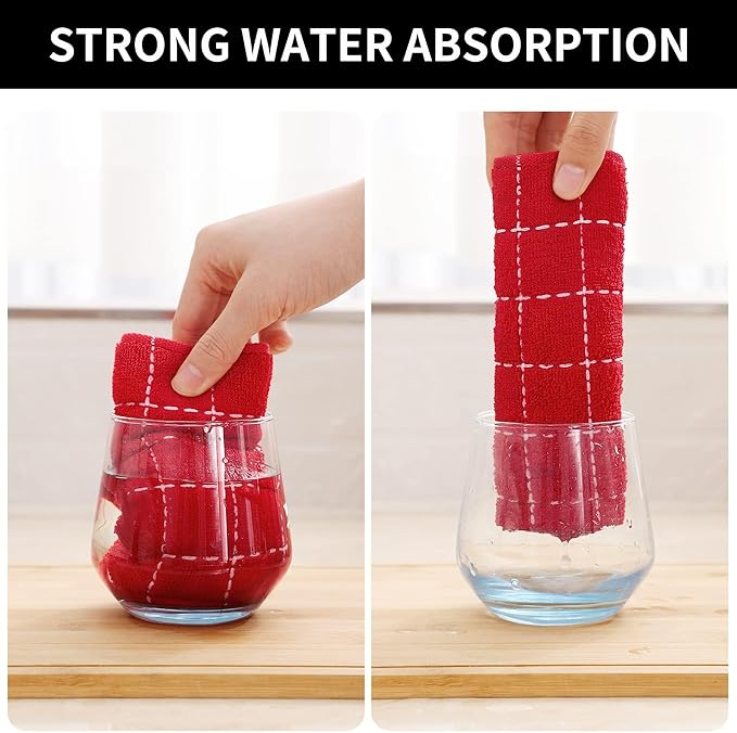 Homaxy 100% Cotton Terry Kitchen Dish Cloths, Ultra Soft and Absorbent Dish Towels for Kitchen, Suitable for Drying and Washing Dishes, 8 Pack, 12 x 12 Inches, Red
