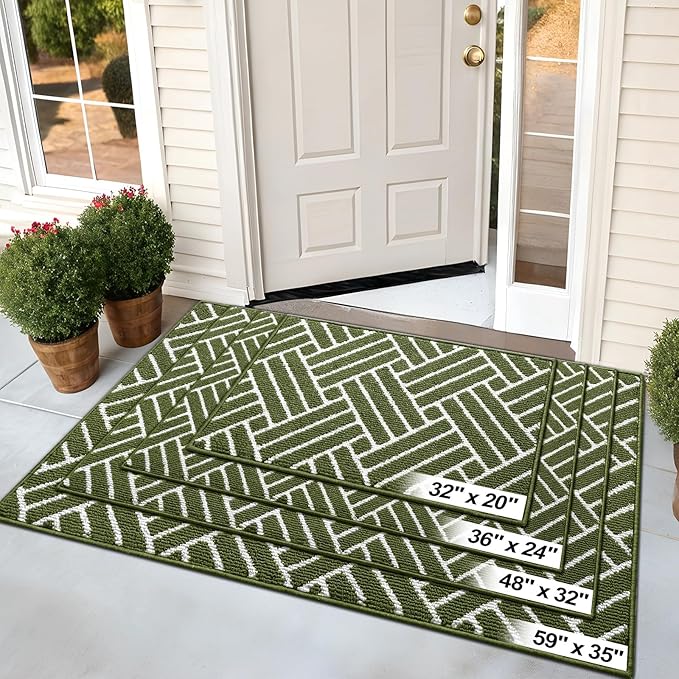 OLANLY Indoor Door Mat, 36x24 Inch, Dirt Resistant and Absorbent, Non-Slip Rubber Backing Floor Mats, Easy Clean Low-Profile Doormat for Entryway, Front Door, and Inside Entrance, Green