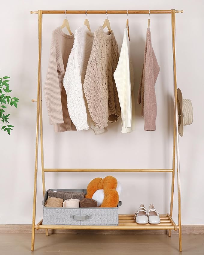 WUIKE Closet Organizers and Storage, Trapezoid Storage Bins, Fabric Closet Bins with Handles, Foldable Storage Baskets for Clothes, Purse, Blanket, Herringbone Gray, Extra Large, 3-Pack