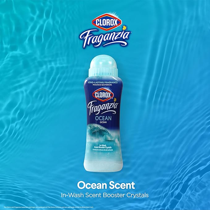 Clorox Fraganzia Laundry Scent Booster Crystals in Ocean Scent - Scented In-Wash Freshener Beads for Fresh, Clean, Great Smelling Clothes and Linens, 18 Oz - 2 Pack