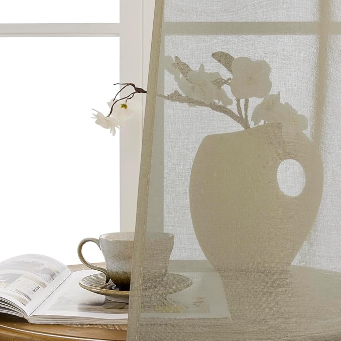 Tollpiz Sheer Door Curtain Closet Linen Textured Curtains Sheer Doorway Light Filtering Voile Patio Glass Door Rod Pocket Curtain French Door, 54 x 72 inches Long, Taos Taupe, Set of 1 Panel