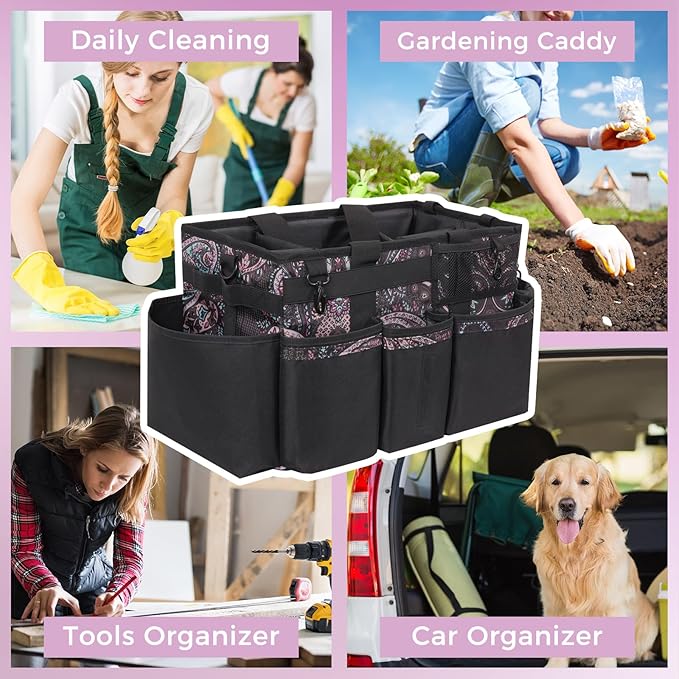 Wearable Cleaning Caddy, Cleaning Caddy Supplies Organizer with Handle & Shoulder Straps for Housekeepers, Under Sink & Car Cleaning Tool Organizers Bag with 4 Foldable Divider (Totem)