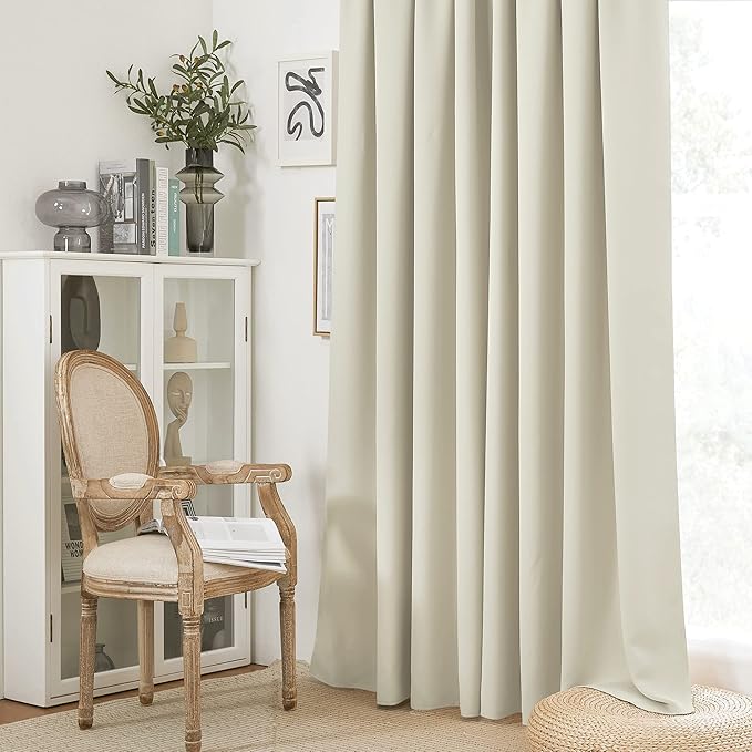 RYB HOME Blackout Curtains for Living Room, Large Window Shades for Bay Window Dining Parlor Bedroom Patio Door, Wide 34 x Long 80 inches, Beige, 2 Panels
