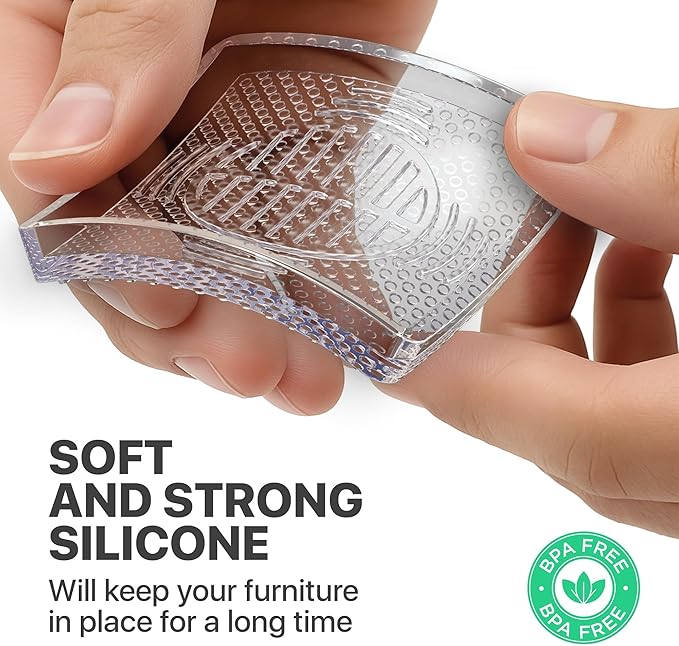 X-Protector Furniture Cups - 8 PCS 2.2" - Non Slip Furniture Pads for Hardwood Floors - Transparent Floor Protectors - Bed Stoppers to Prevent Sliding - Keep Furniture from Sliding on Floor! (Square)