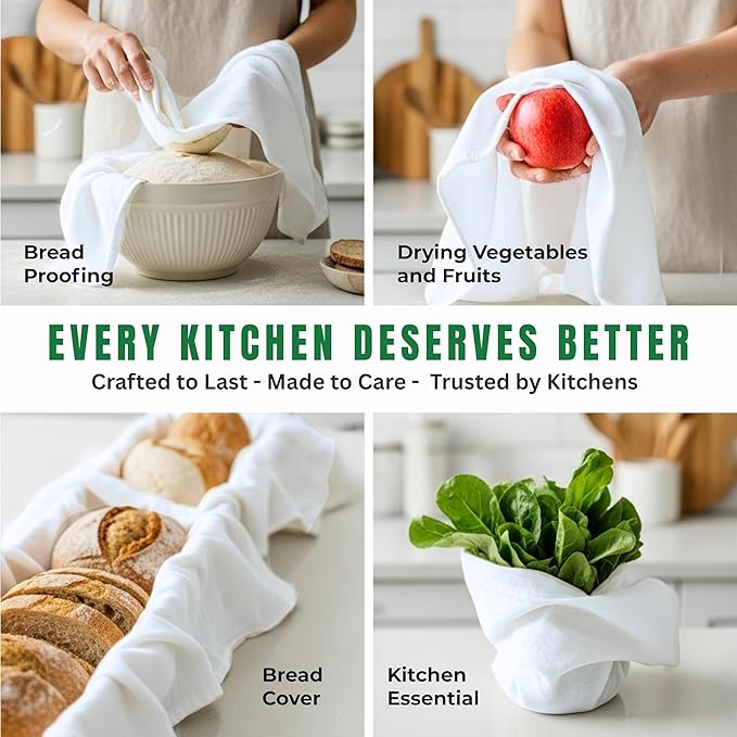 Flour Sack Towels| Tea Towel for Crafts| Kitchen Dish Cotton Blank Towel for Embroidery|Baking Bread Proofing Linen Cover| Thick Absorbent Quick Dry| 3 Pack 28"x28" White