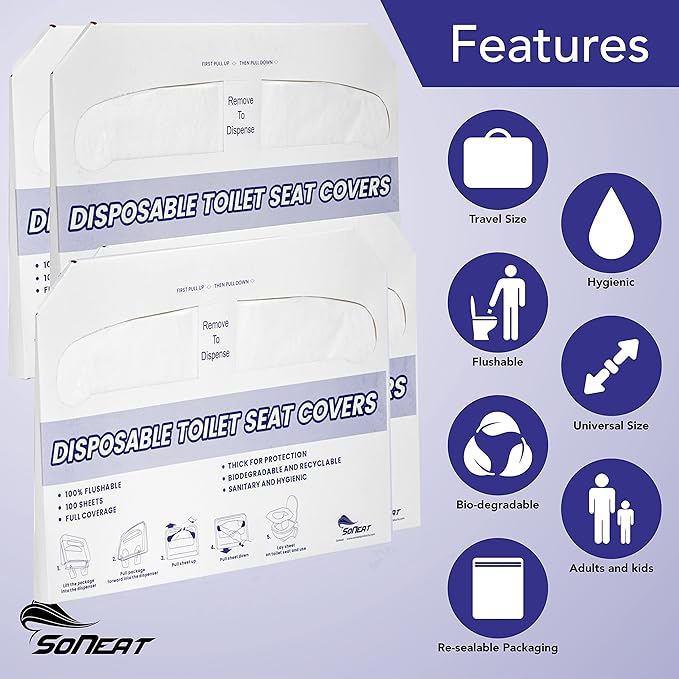 Disposable Toilet Seat Covers XL Half Fold Flushable – 400 Sheets (4 Pack) for Public Facilities, Office, School, Hotel & Business Use – Premium toilet seat cover For Commercial Wall Dispenser
