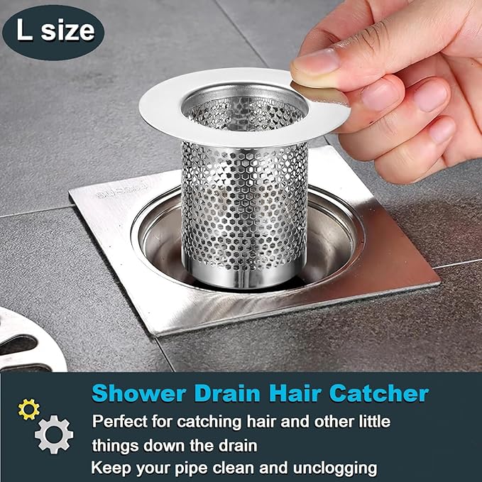 Bathroom Drain Strainers (Set of 3 Sizes), Hair Catcher for Bathroom Sink Bathtub Shower Floor Drain, Stainless Steel Filter Trap Fit Drain Hole from 1.2” to 2.17”