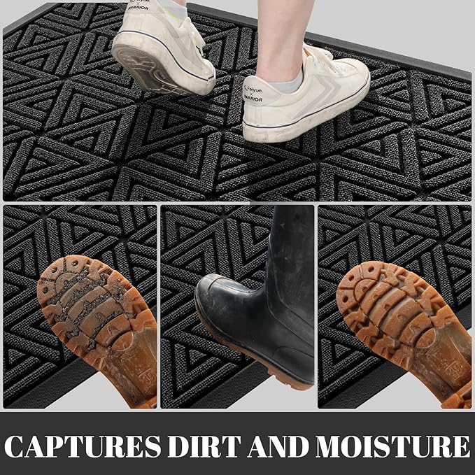 Yimobra Large Door Mat 47x24, All-Weather Waterproof Non-Slip Welcome Matt Outdoor, Heavy Duty Non Slip Doormat for Entryway for Patio and Garage Indoor, Easy Clean, Black