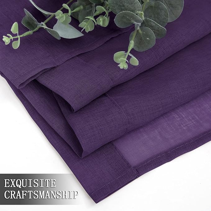 Tollpiz Sheer Curtain Linen Textured Living Room Curtains Sheer Light Filtering Rod Pocket Voile Curtain for Bedroom, 54 x 72 inches Long, Royal Purple, Set of 2 Panels