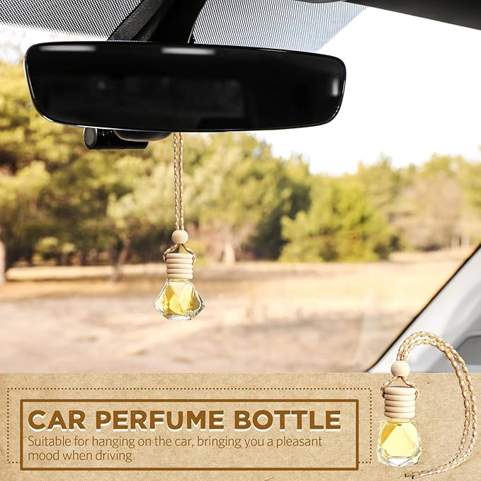 BBTO 50 Pcs Hanging Car Air Freshener Car Diffuser Bottles Empty Glass Perfume Bottle Freshener Diffuser Bottle Pendant for Essential Oil Fragrance Aromatherapy Bottle Ornament(Rhombus)