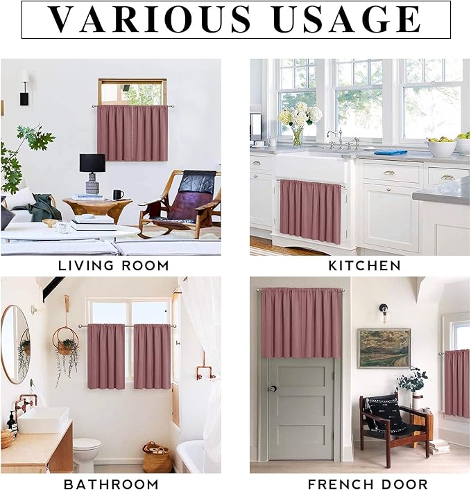 RYB HOME Bedroom Curtains Blackout - Light Block Energy Efficiency Small Window Treatment Drapes for Kitchen Dining Baby Nursery Morden Decor, W 42 x L 63 inch, Dusty Rose, 2 Panels