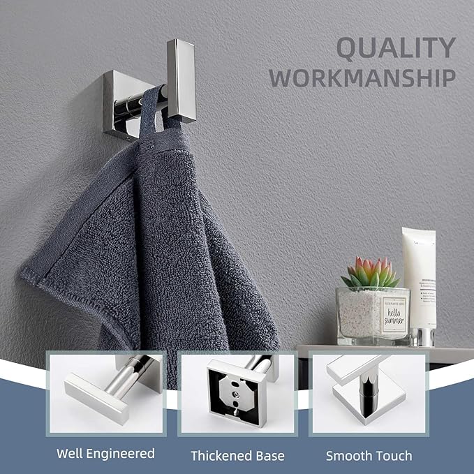 Angle Simple Towel Hook for Bathroom, SUS 304 Stainless Steel Robe Coat Hook, Hand Towel Holder Wall Mounted, Polished Chrome
