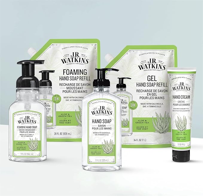 J.R. Watkins Gel Hand Soap, Scented Liquid Hand Wash for Bathroom or?Kitchen, USA Made and Cruelty Free, 11 fl oz, Aloe & Green Tea, 6 Pack