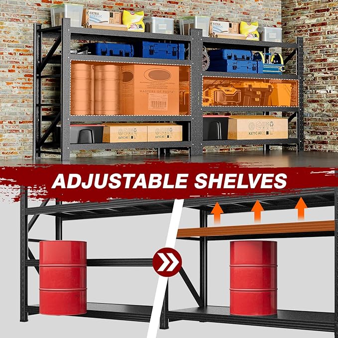 5000LBS Metal Steel Storage Shelves - 71.3" W Black 4 Tier Heavy Duty Rack Commercial Industrial Shelving with Adjustable Shelf for Basement Garage Warehouse - 71.3" W x 24" D x 70" H