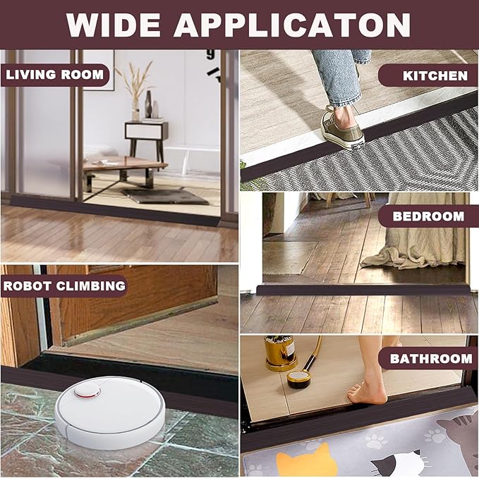 Vinyl Door Threshold Flooring Transition Strip Self Adhesive Carpet Edging Strip for Laminate Doorway Edge Threshold from 2/5" to 3/5" (Black Walnut Wood Grain, 6.6 Ft)