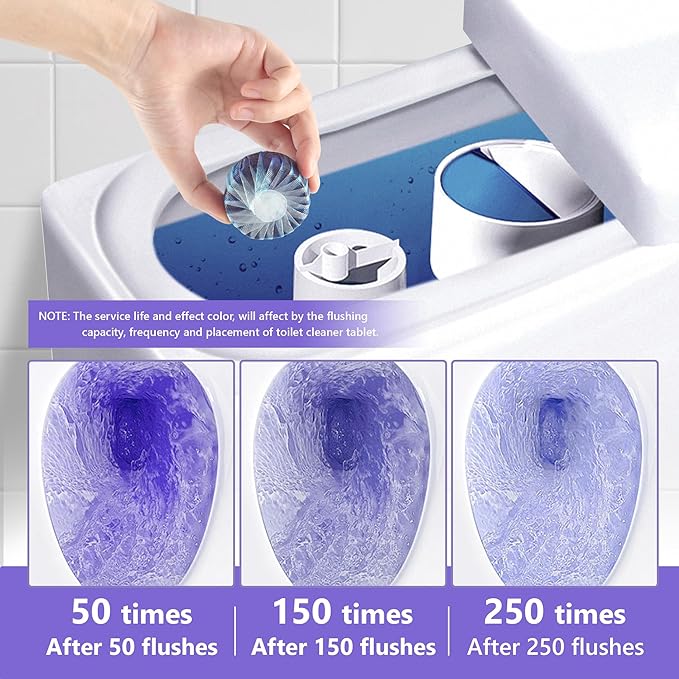 Toilet Bowl Cleaner Tablets, Automatic Toilet Bowl Cleaners, Long-Lasting Toilet Tabs Drop in Tank for Deodorizing & Descaling, Purple, 20 Packs