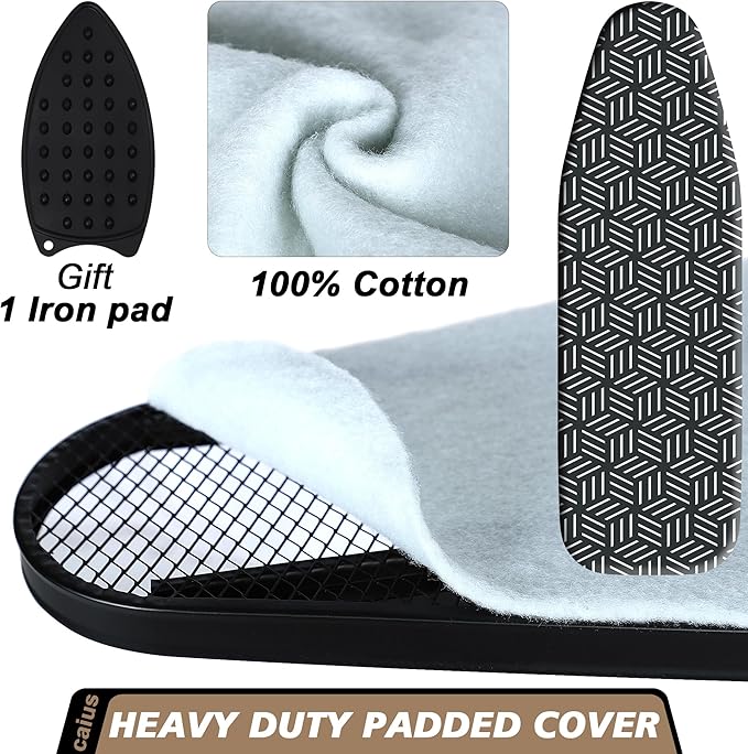 caius Ironing Board, Compact and Space Saver Full Size Ironing Board, Extra Wide Ironing Area with Extra Thick Heavy Duty Padded Cover, Stable Structure, Easy to Fold