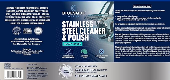 Bioesque Marine Stainless Steel Cleaner & Polish, 32 Fluid Ounce (Pack of 1)