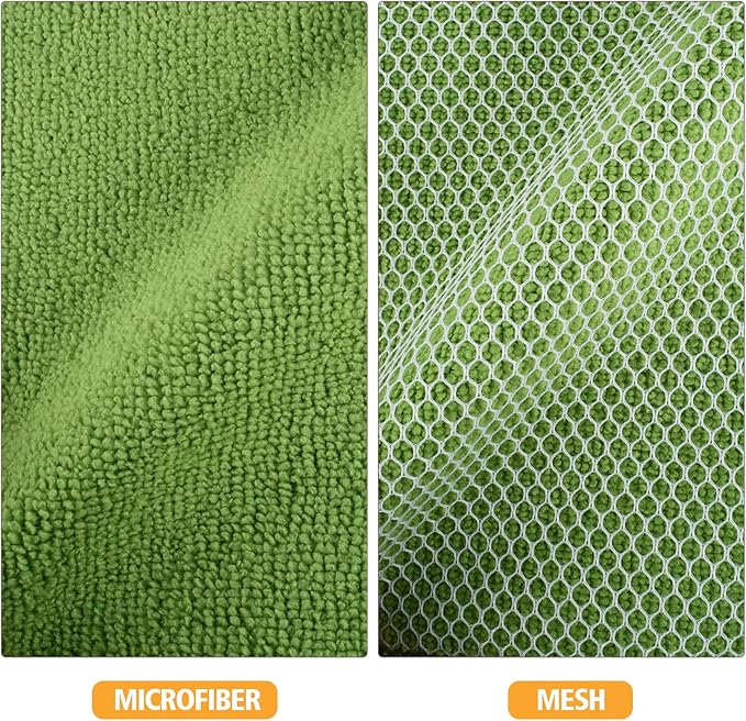 KinHwa Kitchen Washcloths for Dishes Absorbent Microfiber Dish Cloths Quick Dry Dish Rags with Poly Scour Scrub Side Ideal for Kitchen Cleaning (Green, 7inchx7inch 9 Pack)