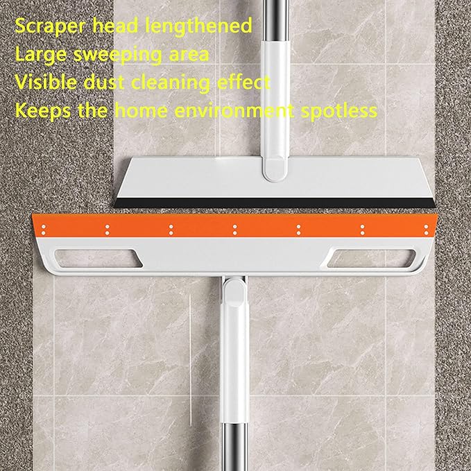 Multifunction Magic Broom, Silicone Floor Squeegee, Air Broom, Rubber Squeegee with 56" Long Handle, Floor Scraping Sweeper Wiper for Bathroom Shower Kitchen Pet Hair Fur Marble Tile Glass (Orange)