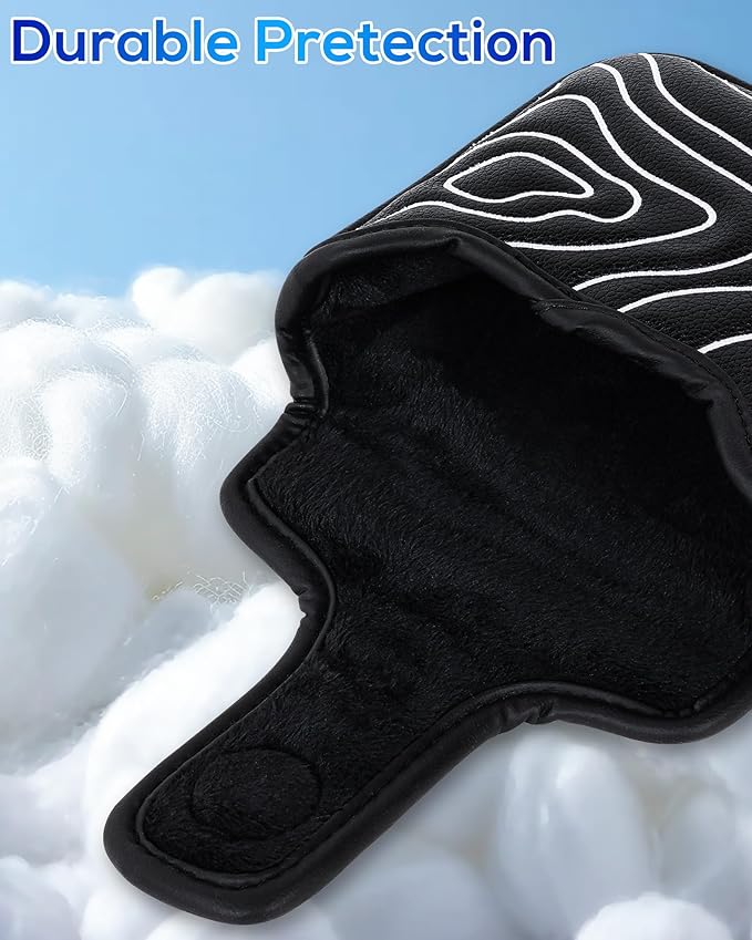 Big Teeth Golf Club Covers Full Set Driver Headcover Fairway Wood Hybrid Golf Club Iron Head Covers, Topographic Edition Putter Cover Leather Golf Head Covers Pure Black, Gifts for Men