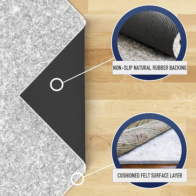 RUGPADUSA - Dual Surface - 3'10" x 5'10" - 1/4" Thick - Felt + Rubber - Non-Slip Backing Rug Pad - Safe for All Floors