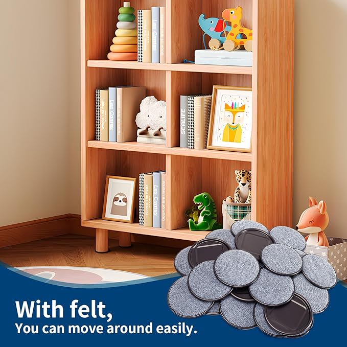 Ezprotekt 4" Round Reusable Felt Furniture Caster Cups with Carpet Bottom, 16 Pcs Felt Furniture Sliders Floor Protectors Pads to Protect Hardwood, Tile or Laminate Floors from Scratches (Brown/Gray)