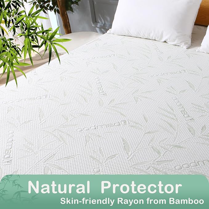 Twin Mattress Protector Waterproof Mattress Pad Washable Bamboo Rayon Mattress Cover Breathable Noiseless Bed Protector 5" - 21'' Elastic Fitted Deep Pocket