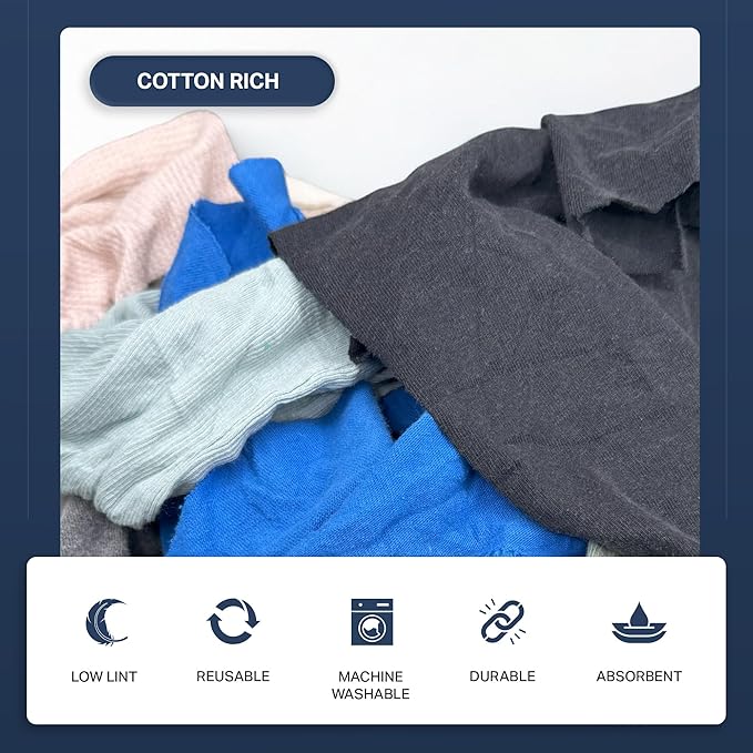 Angel-in-Armor Colored T-Shirt Rags – 50lb Bulk Box of Recycled Cotton Knit Shop Rags – Low Lint Cleaning Cloths for Mechanics, Oil Changes, Industrial and Commercial Use