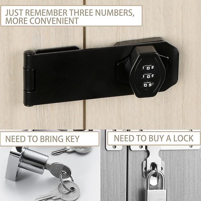 Password Rotary Hasp Locks, Digit Combination Lock Door Security Slide Latch Door Lock for Drawers, File Cabinets, Cabinets, Interior Doors, Barns, Garage Doors, Fence (5 Inch)