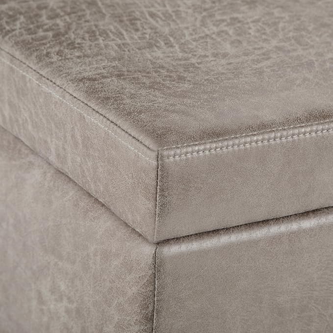 SIMPLIHOME Avalon 48 inch Wide Contemporary Rectangle Storage Ottoman Bench in Distressed Grey Taupe Vegan Faux Leather, Assembled, for the Living Room, Entryway and Family Room