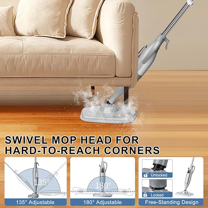 Steam Mop Cleaner, GONGNAR All-in-one Powerful Handheld Steam Cleaner with 11.8 OZ Water Tank & 23FT Power Cord, Detachable Steam Mop for Floor Cleaning, Tiles, Windows, Tile Grout, Carpets, Furniture