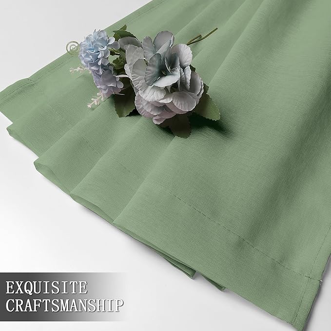 Tollpiz Sheer Curtains Bedroom Linen Textured Curtain Sheers Light Filtering Voile Rod Pocket Curtains for Living Room, 38 x 84 inches Long, Sage Green, Set of 2 Panels