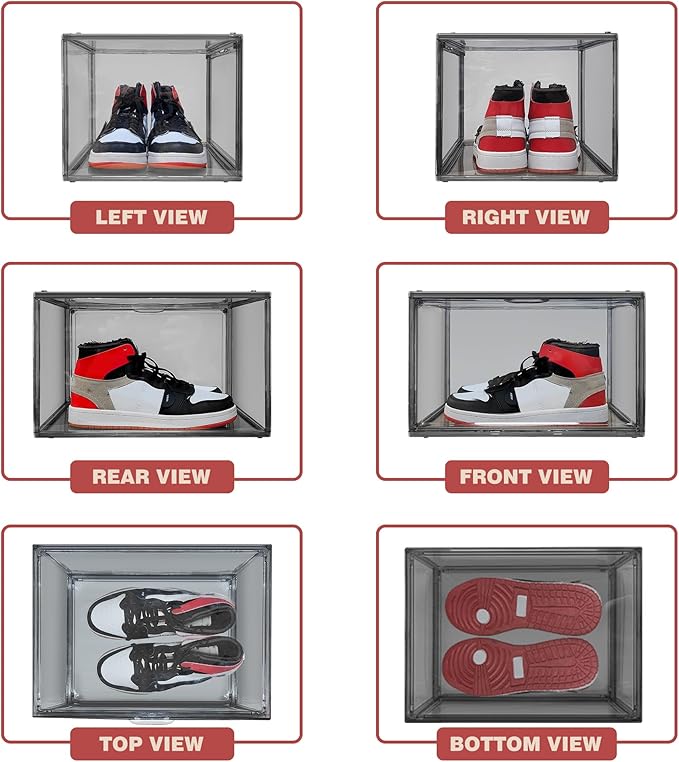 10 Pack Clear Shoe Box Shoe Storage Organizer with Magnetic Door Stackable Shoe Containers for Sneakers, High Heels, Sport Shoes, Size 13
