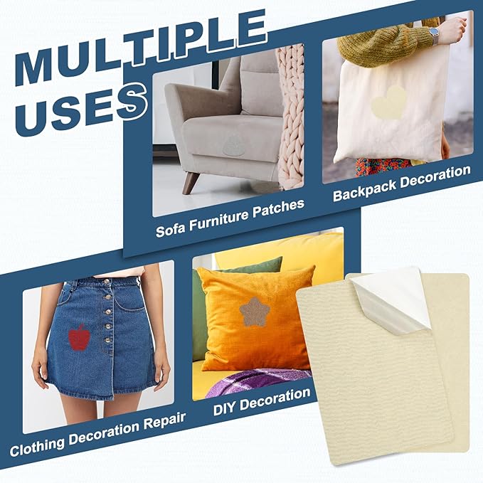 PATIKIL 8x11 Inch Linen Repair Patches, 2Pcs Self-Adhesive Fabric Patch for Sofas Tote Bags Furniture Car Seats Clothes Tents, Beige