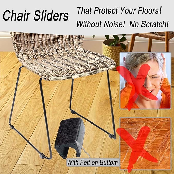 Rectangle U Shaped Chair Leg Tips Caps with Felt Pads,Furniture Feet Protector Slide Smoothly Glides No Scratches No Noise Protect Hardwood Floor,Fit 12mm(15/32inch) Diameter Tubular Leg (Black 24PCS)