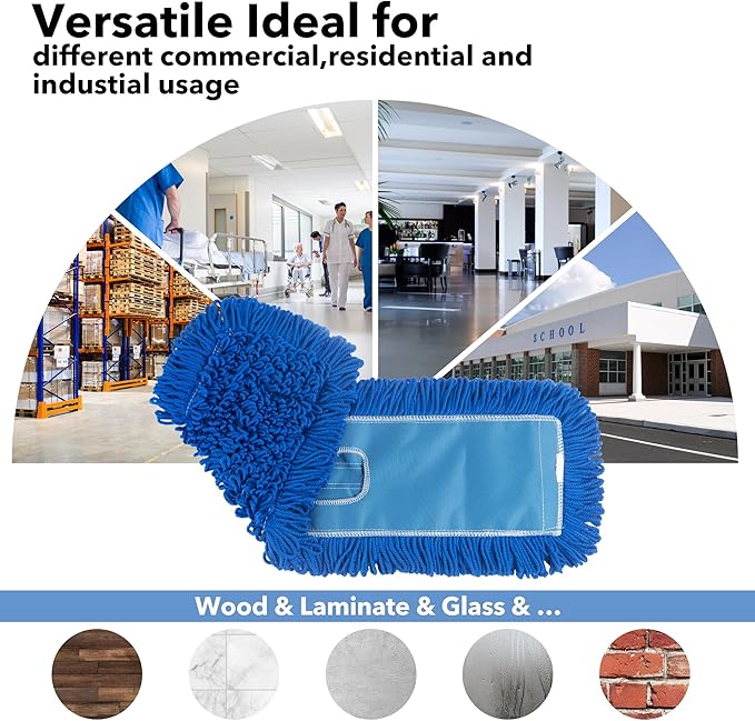 Matthew 24'' Microfiber Loop Dust Mop Washable Commercial&Residential Heavy Duty Mop Head Replacement Premium Absorbent Industrial Dust Mop Refill Pads for Hardwood, Office,Garage and Hotel -6Pack